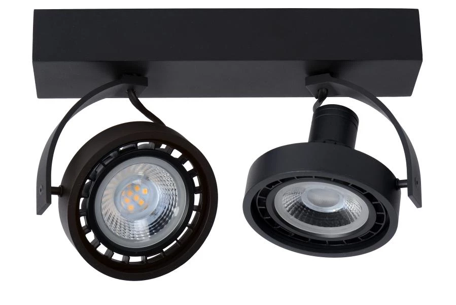 Lucide DORIAN - Plafondspot - LED Dim to warm - GU10 (ES111) - 2x12W 2200K/3000K - Zwart - uitgezet